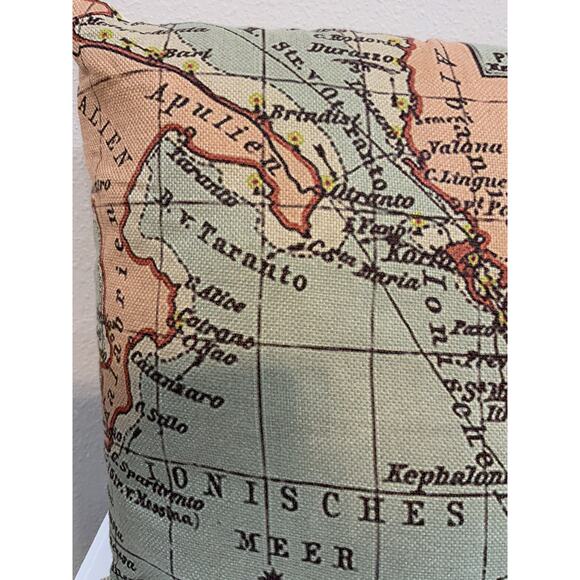Old World Map Italy Greece Mediterranean Sea Compass Throw Pillow 17” X 17” - Picture 5 of 8